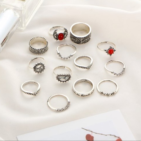 14pc Brand New Red Big Stone Knuckle Ring - Picture 3 of 5